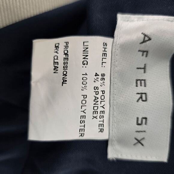 After Six 6828 Midnight Blue Charmeuse Faux Wrap Midi Dress Tulip Skirt 12R - Picture 4 of 9